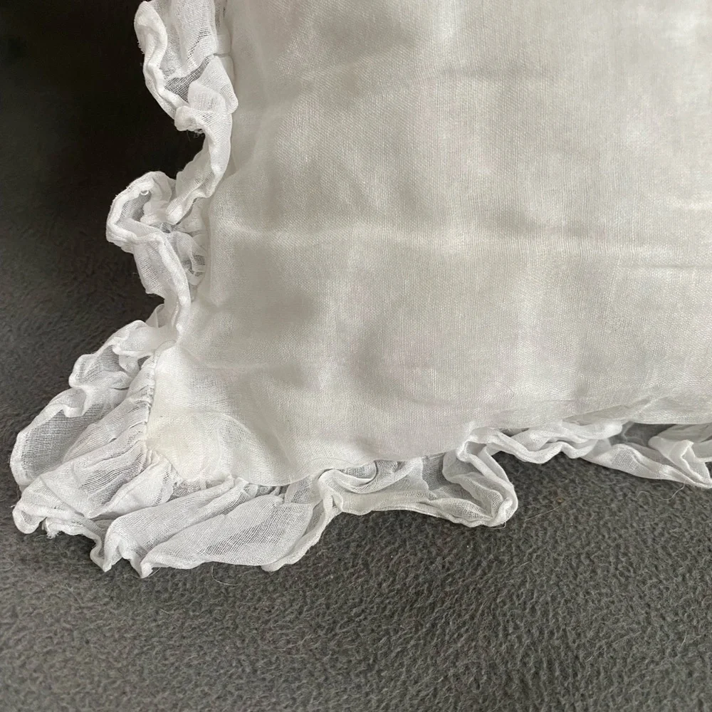 Lauren Ralph Lauren embroidered appliqué, pink rose, cotton, ruffled pillow